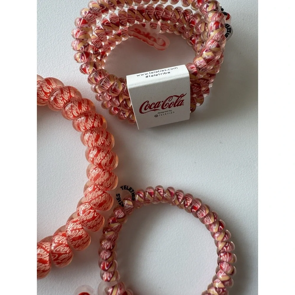 TELETIES X Coca-Cola Spiral Hair Coils Ponytail Hair Ties Set Variety Sizes